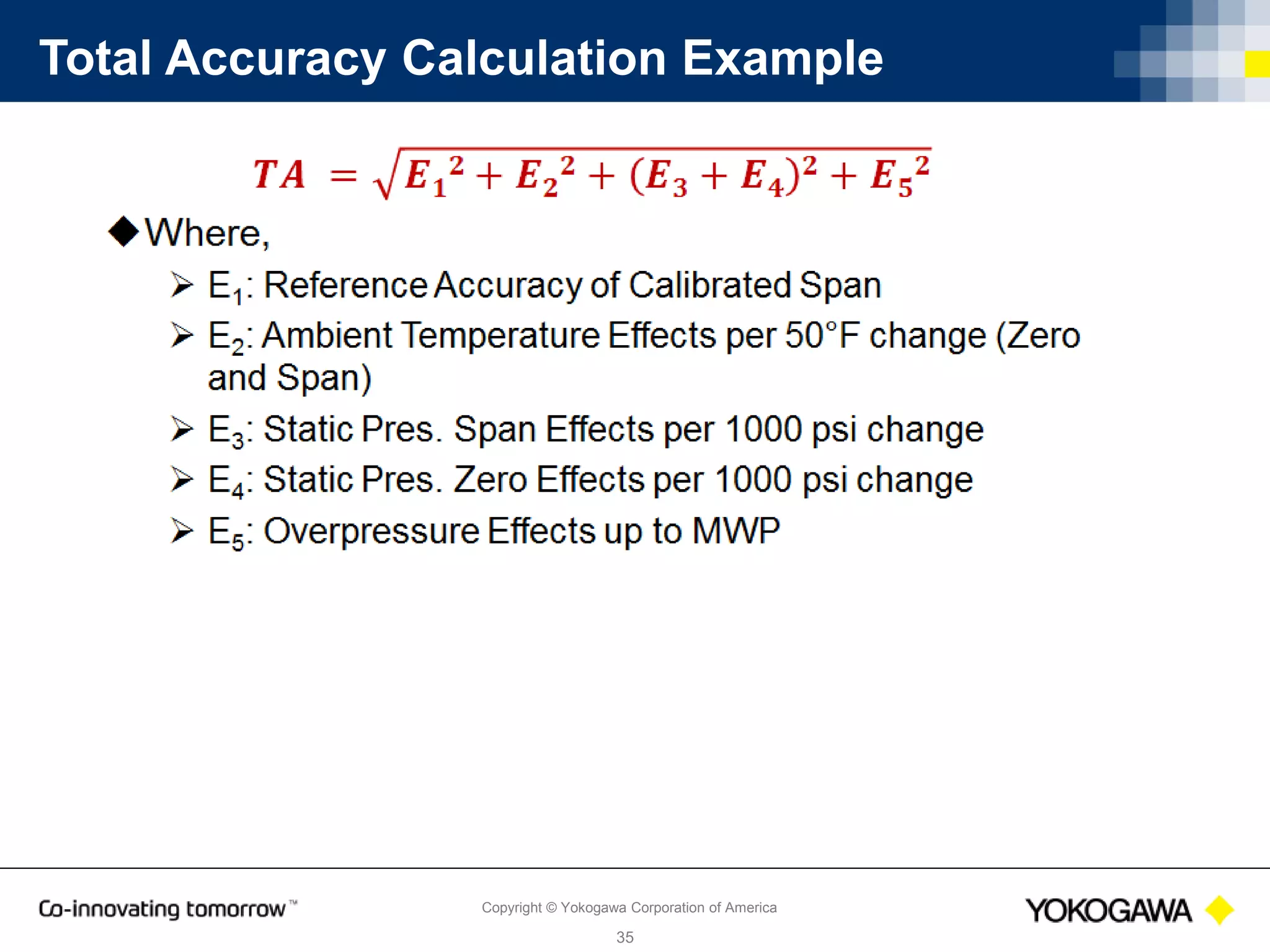 Copyright © Yokogawa Corporation of America
35
Total Accuracy Calculation Example
 