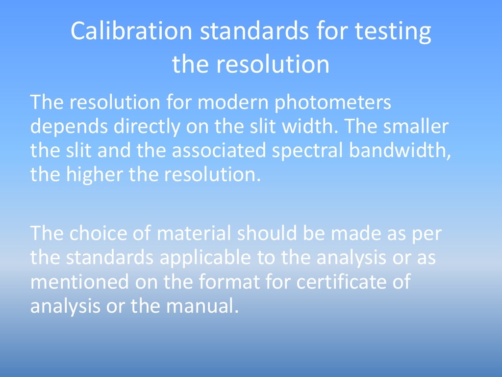 Calibration of spectrophotometer