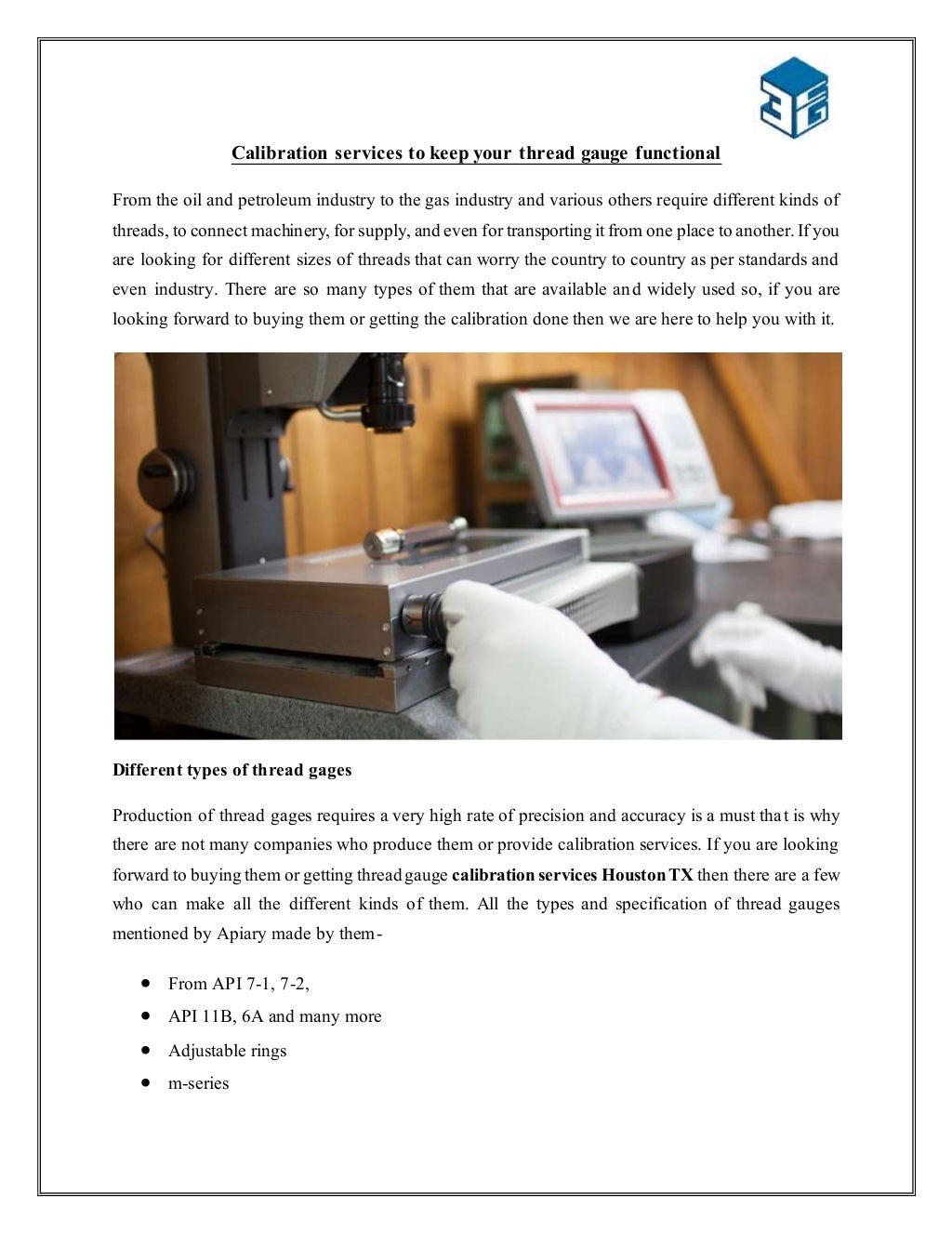 Calibration services to keep your thread gauge functional