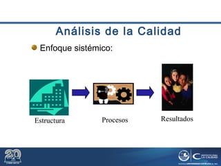 Análisis de la Calidad
Enfoque sistémico:
Estructura Procesos Resultados
 
