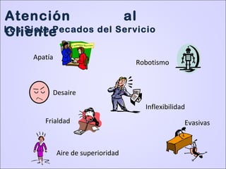Apatía
Inflexibilidad
Evasivas
Aire de superioridad
Robotismo
Frialdad
Desaire
Atención al
ClienteLos Siete Pecados del Servicio
 