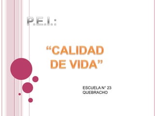 P.E.I.: “CALIDAD  DE VIDA” ESCUELA N° 23 QUEBRACHO 