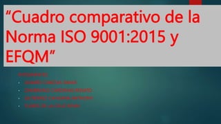 “Cuadro comparativo de la
Norma ISO 9001:2015 y
EFQM”
INTEGRANTES:
• LINARES CABEZAS OMAR
• ZAMBRANO CÁRDENAS RENATO
• GUTIÉRREZ CAHUANA ANTHONY
• FLORES DE LA CRUZ KEVIN
 