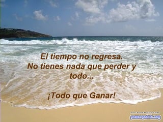 El tiempo no regresa. No tienes nada que perder y todo... ¡Todo que Ganar! 