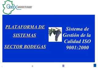 1
Sistema de
Gestión de la
Calidad ISO
9001:2000
PLATAFORMA DEPLATAFORMA DE
SISTEMASSISTEMAS
SECTOR BODEGASSECTOR BODEGAS
 
