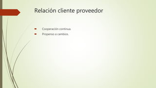 Relación cliente proveedor
 Cooperación continua.
 Propenso a cambios.
 