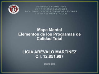 Mapa Mental
Elementos de los Programas de
        Calidad Total


 LIGIA ARÉVALO MARTÍNEZ
       C.I. 12,851,997
           ENERO 2012
 