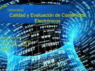 Calidad y Evaluación de Contenidos
Electrónicos
Ivonne Díaz Lerma
Gestión de la Información
Prof. Eduardo Kornegay
02TCVA
 