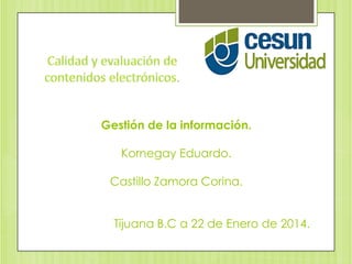 Gestión de la información.
Kornegay Eduardo.
Castillo Zamora Corina.
Tijuana B.C a 22 de Enero de 2014.
 