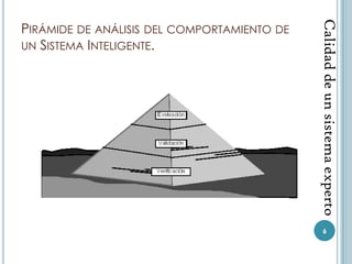 Calidad de un sistema experto
PIRÁMIDE DE ANÁLISIS DEL COMPORTAMIENTO DE
UN SISTEMA INTELIGENTE.




                                                6
 