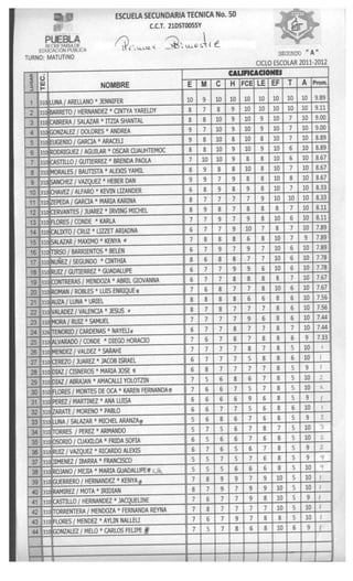 Calificaciones primer bimestre 2011 2012