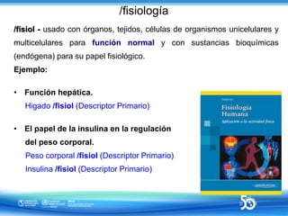 /fisiología
/fisiol - usado con órganos, tejidos, células de organismos unicelulares y
multicelulares para función normal ...