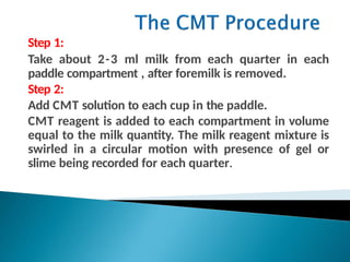 milk tests and cmt test to diagnose mastitis | PPTX