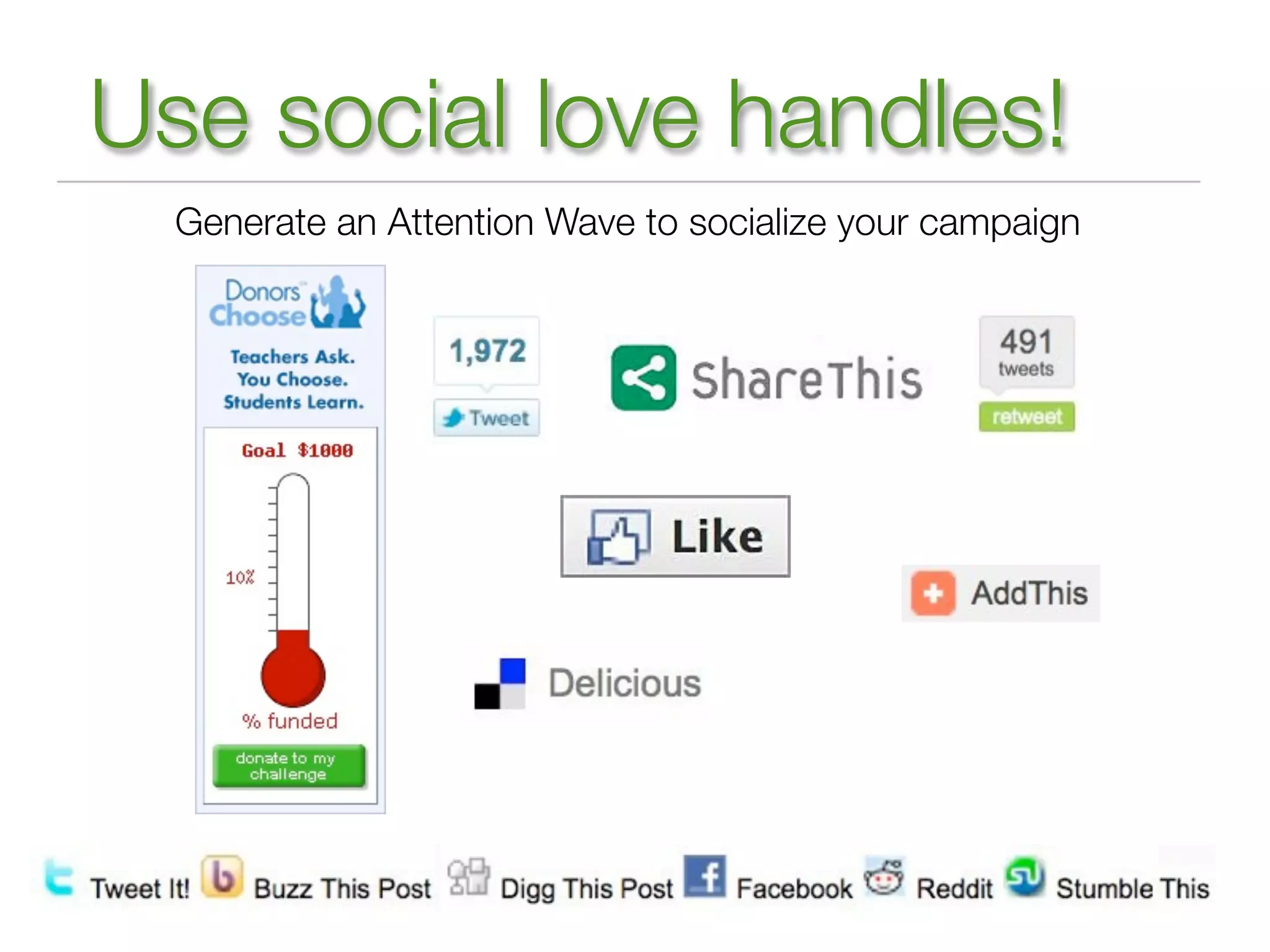 Use social love handles!
  Generate an Attention Wave to socialize your campaign
 