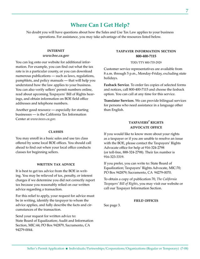 California Seller’s Permit Application PDF