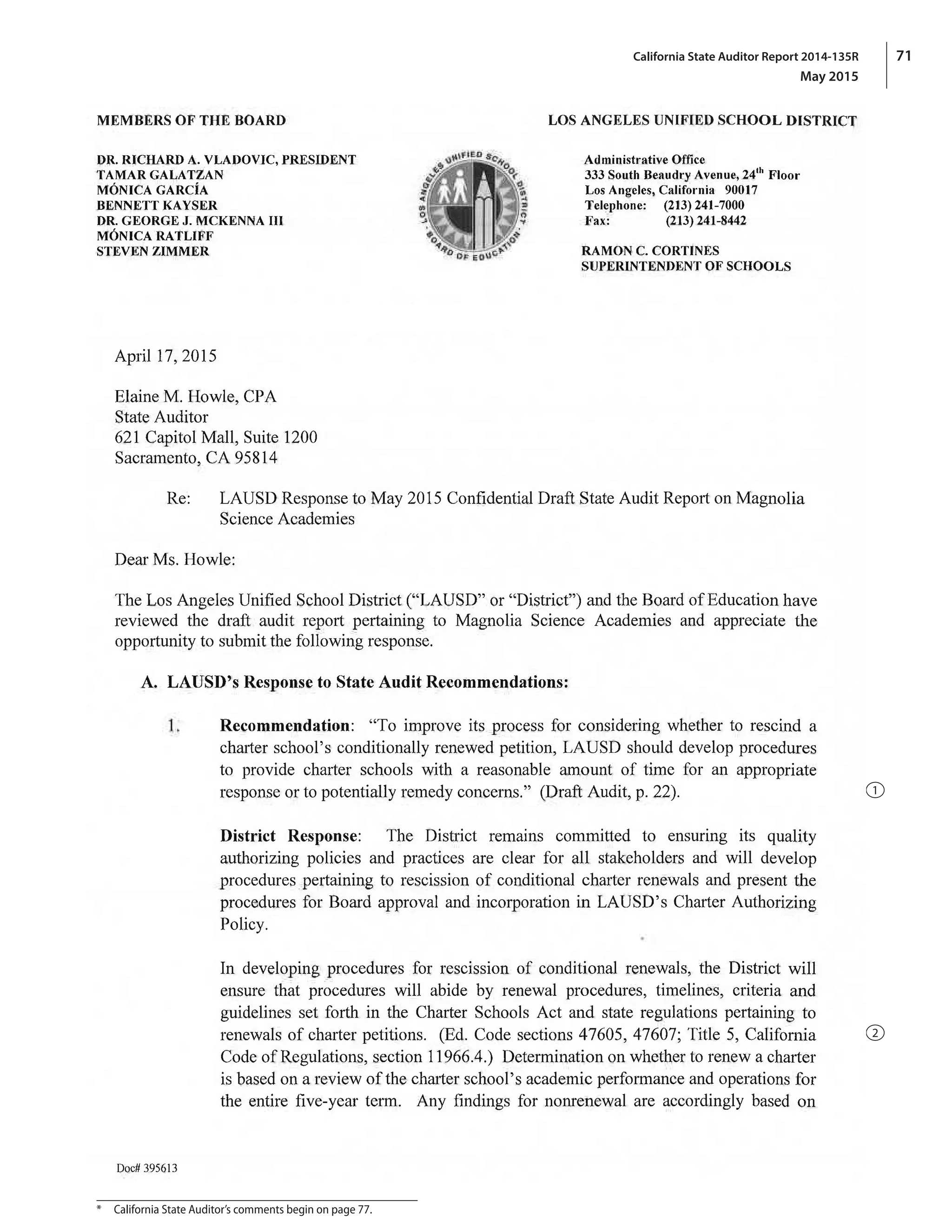 71California State Auditor Report 2014-135R
May 2015
1
2
*  California State Auditor’s comments begin on page 77.
*
 