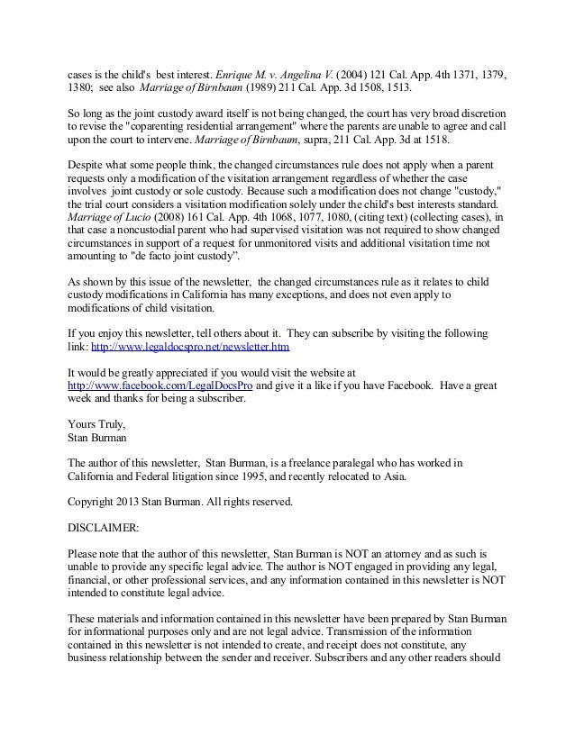 California child custody and visitation modifications