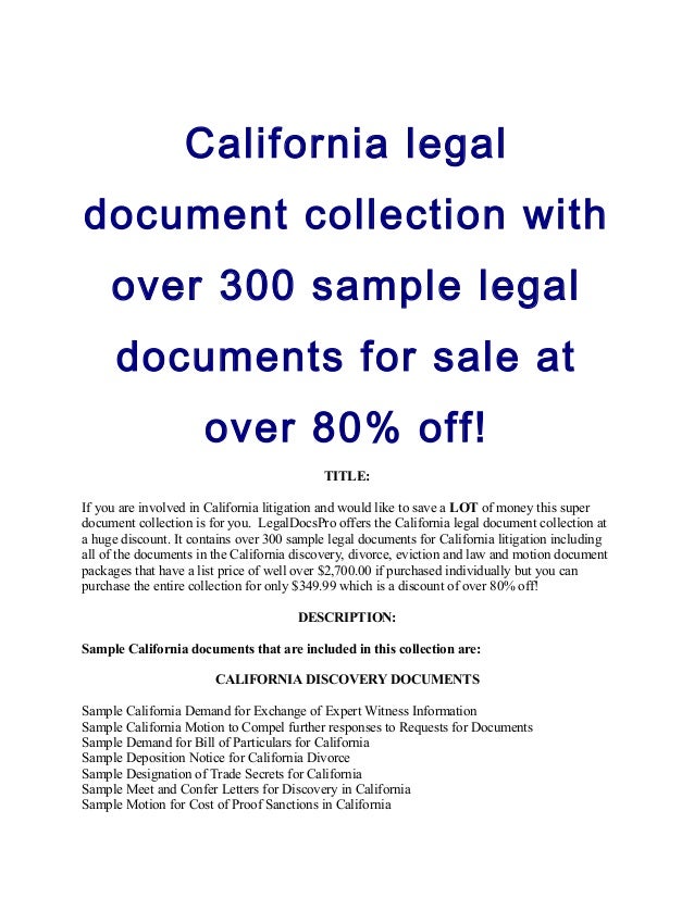 California Legal Document Collection For Sale