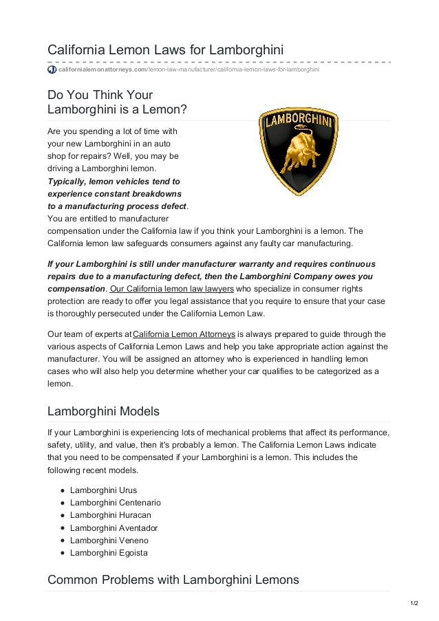 Lemon Law California >> California Lemon Laws For Lamborghini Lemon Law California >> California Lemon Laws For Lamborghini