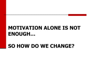MOTIVATION ALONE IS NOT
ENOUGH…

SO HOW DO WE CHANGE?
 