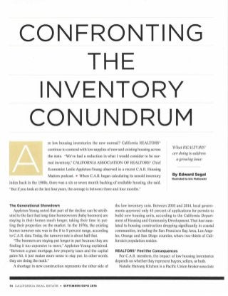 California Real Estate magazine: Confronting the Inventory Conundrum, by Edward Segal