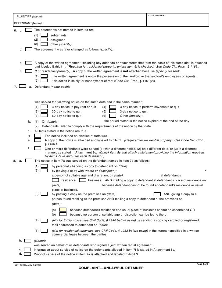 California unlawful detainer complaint 
