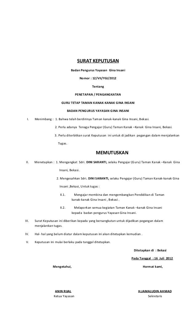 Contoh Surat Pernyataan Guru Tetap Yayasan Contoh Surat 