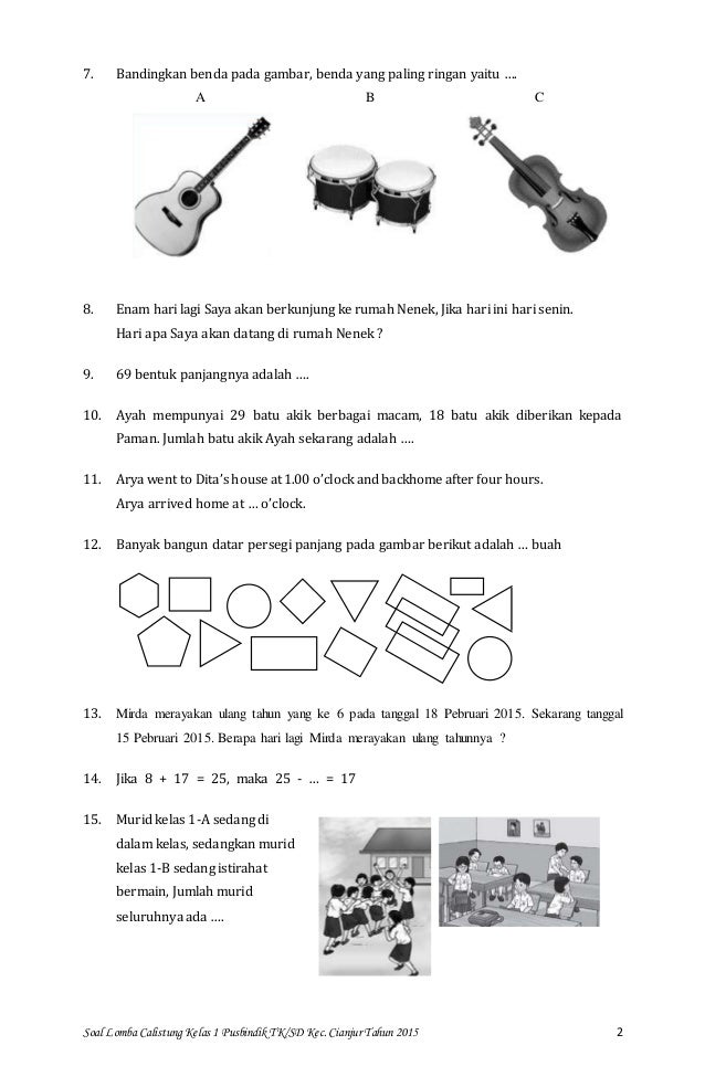 Soal Calistung Kelas 1