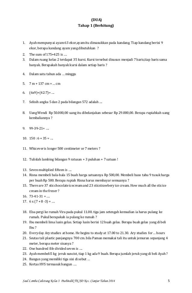 Contoh Soal Mencongak Matematika Kelas 2 Sd Contoh Soal Terbaru