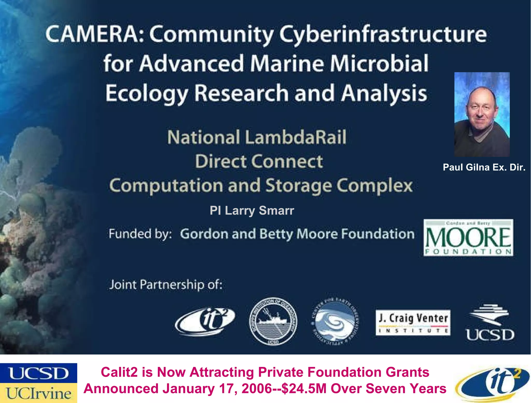 PI Larry Smarr Paul Gilna Ex. Dir. Calit2 is Now Attracting Private Foundation Grants Announced January 17, 2006--$24.5M Over Seven Years 