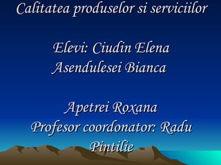 Calitatea produselor si serviciilor Elevi: Ciudin Elena Asendulesei Bianca    Apetrei Roxana Profesor coordonator: Radu Pintilie 