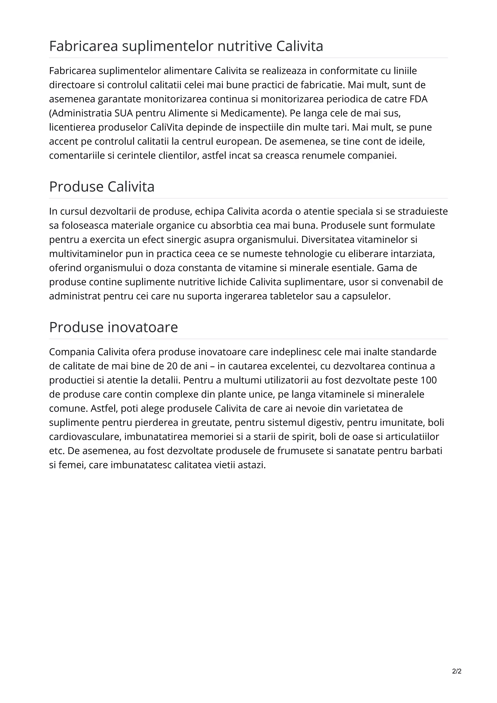 Calivita produse de top si stil de viata sanatos PDF