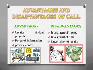 O Creates student
projects.
O Research information
O provide context
O Investment of money
O Investment of time
O Uncertainty of results.
 