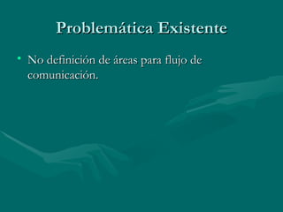 Problemática Existente No definición de áreas para flujo de comunicación. 