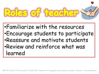 Roles of teacherFamiliarize with the resources