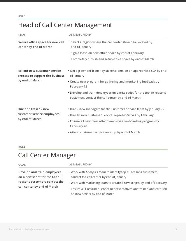 Goal Examples for Call Center