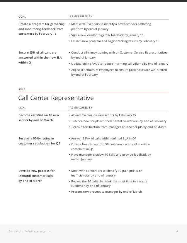 Goal Examples for Call Center