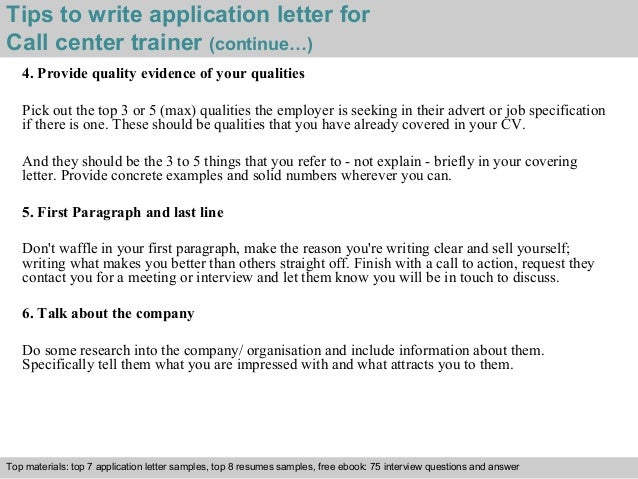 Call center trainer application letter