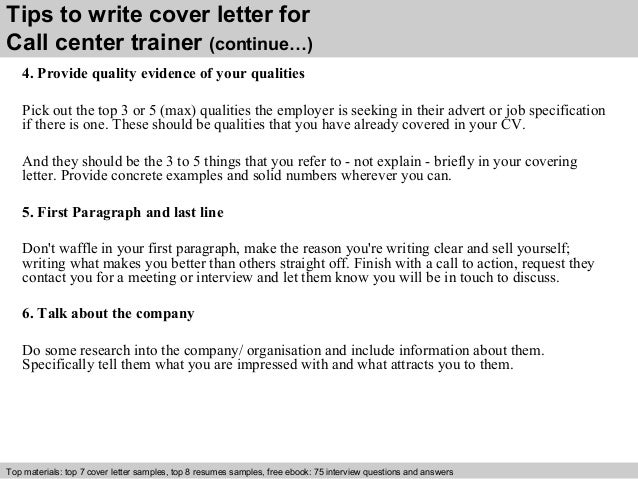 Call center trainer cover letter sample