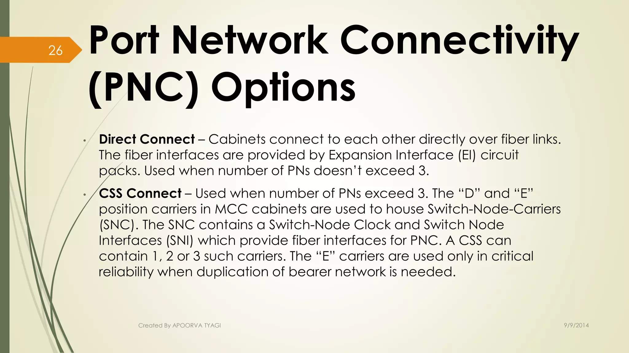 Port Network Connectivity 
(PNC) Options 
Created By APOORVA TYAGI 9/9/2014 
26 
 