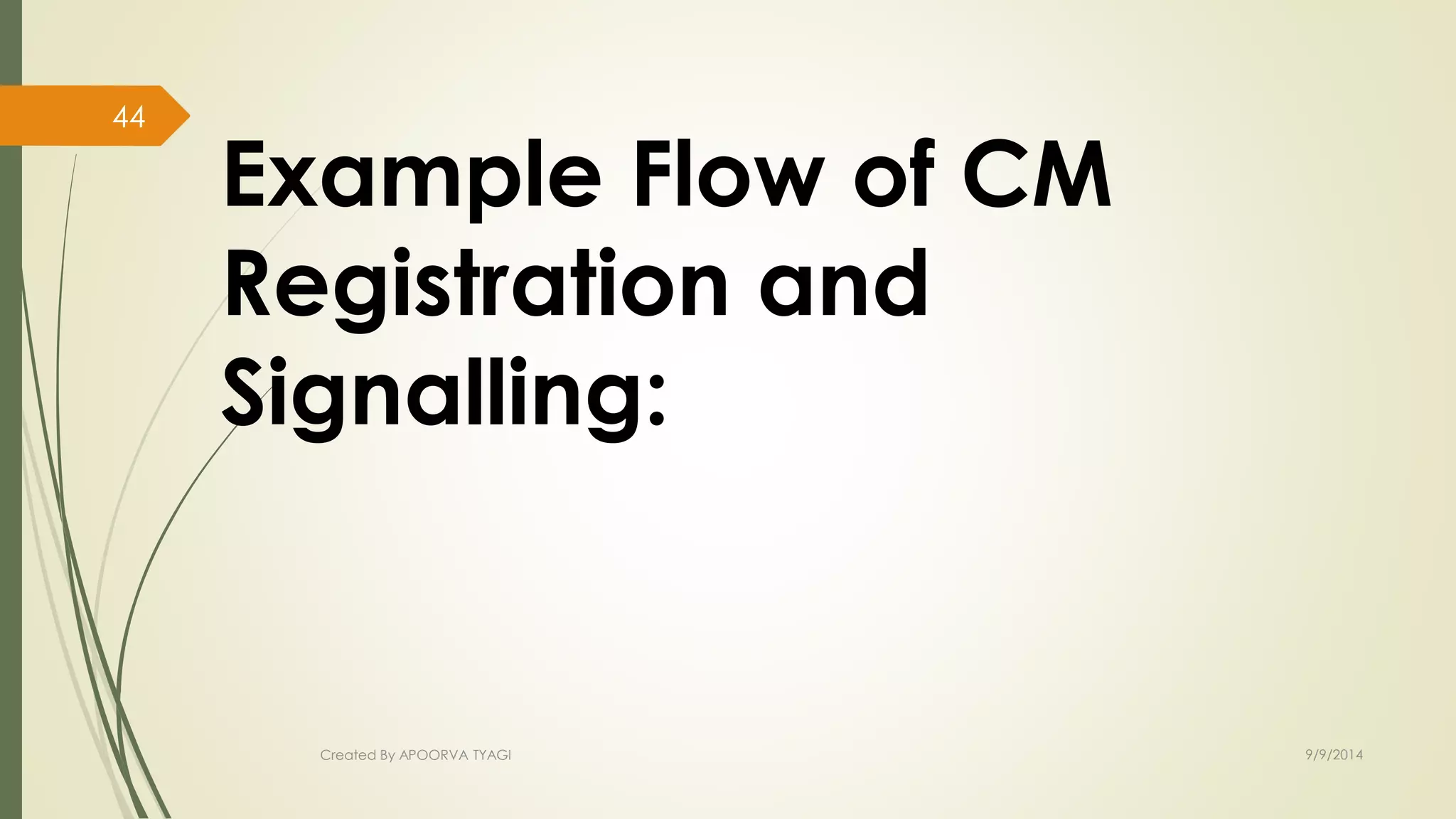 Example Flow of CM 
Registration and 
Signalling: 
Created By APOORVA TYAGI 9/9/2014 
44 
 