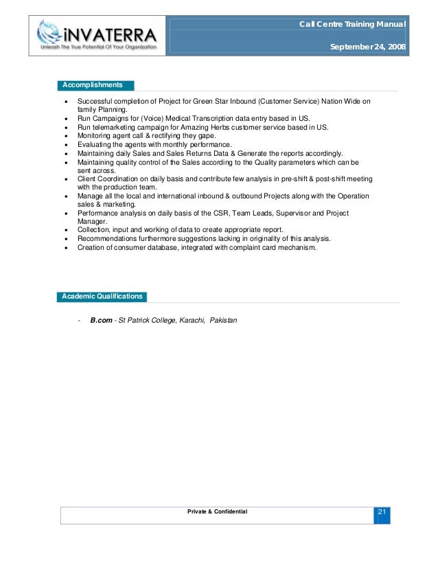 Call centre training manual