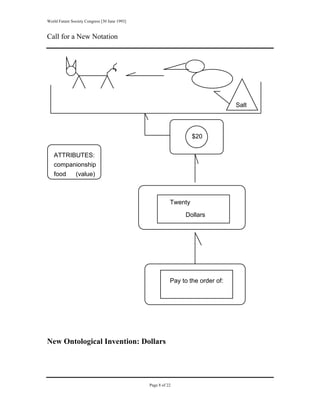 World Future Society Congress [30 June 1993]


Call for a New Notation




                                                                                 Salt



                                                                   $20

   ATTRIBUTES:
   companionship
   food  (value)



                                                          Twenty
                                                               Dollars




                                                          Pay to the order of:




New Ontological Invention: Dollars




                                               Page 8 of 22
 