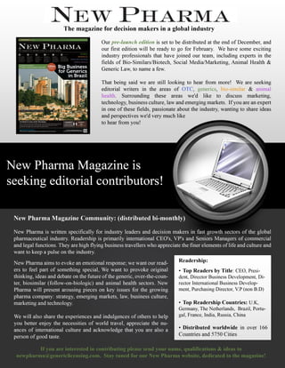 New Pharma Magazine Seeking Contributors