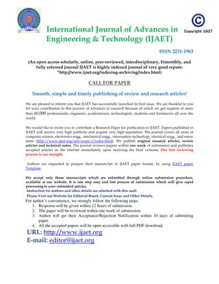 International Journal of Advances in
            Engineering & Technology (IJAET)
                                        ...