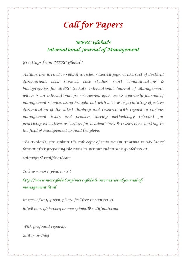 Call for papers PDF Free Download