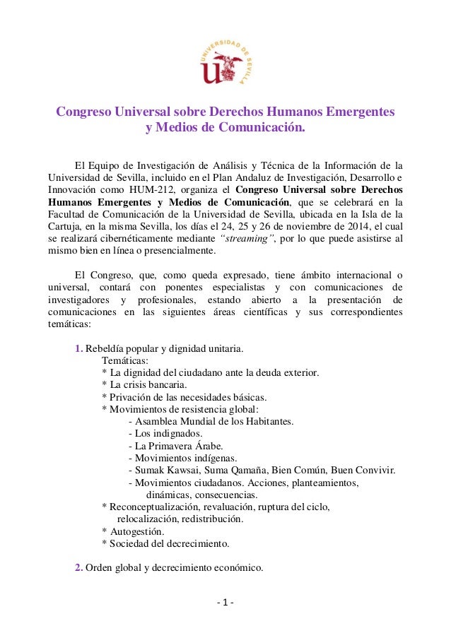 Call For Papers Del Congreso Universal Sobre Derechos Humanos Emergen