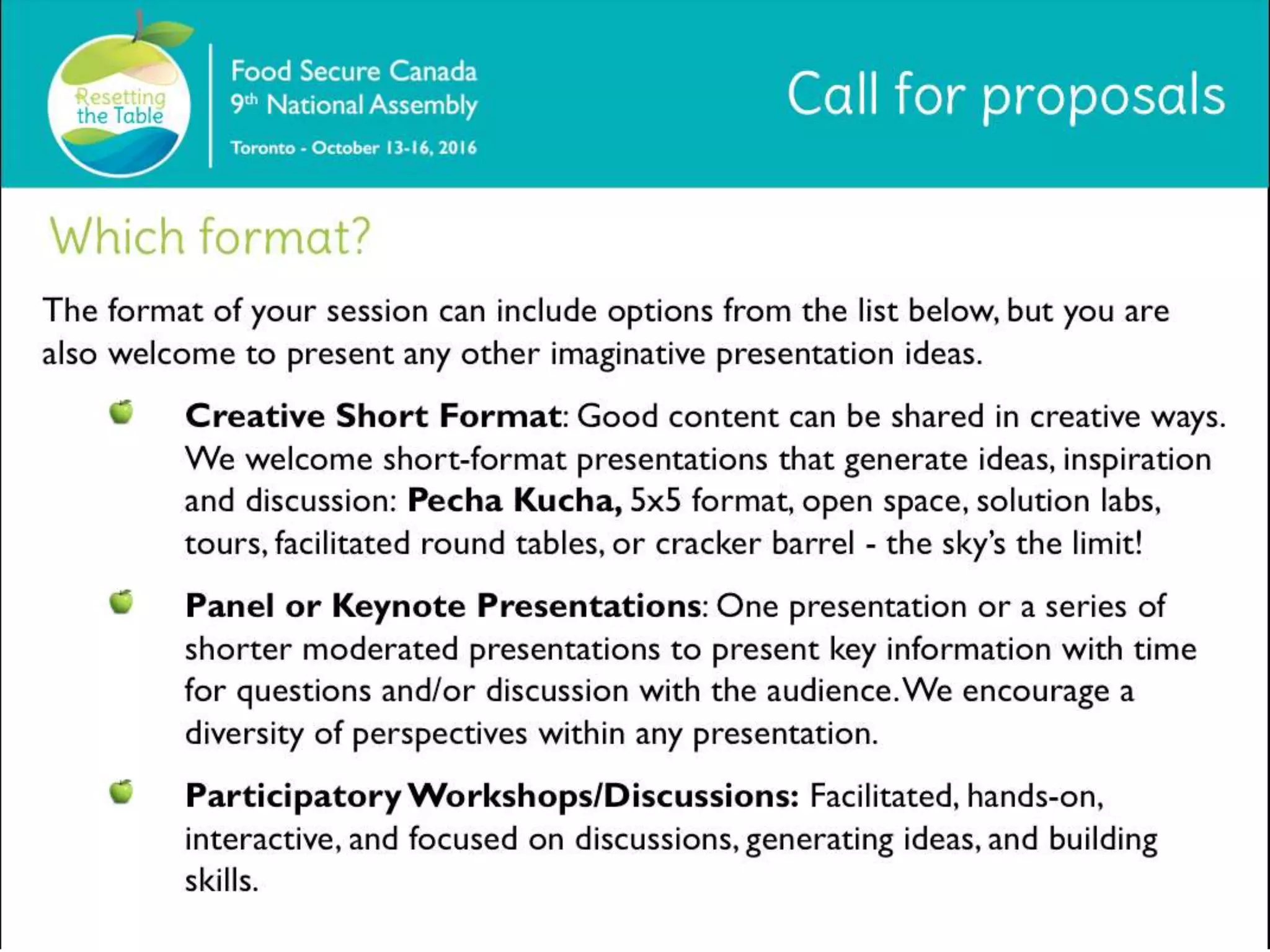 Call for proposals | Resetting the Table 2016