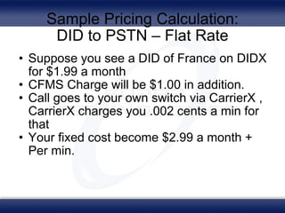 Sample Pricing Calculation: DID to PSTN – Flat Rate ,[object Object],[object Object],[object Object],[object Object]
