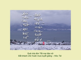 Quê nhà đón Tết mai đào nở
Đất khách chờ Xuân mưa tuyết giăng – Hữu Tài
 